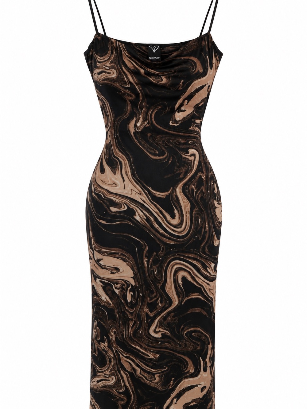 Windsor Black and Tan Marble Cowl Slip Maxi Dress
